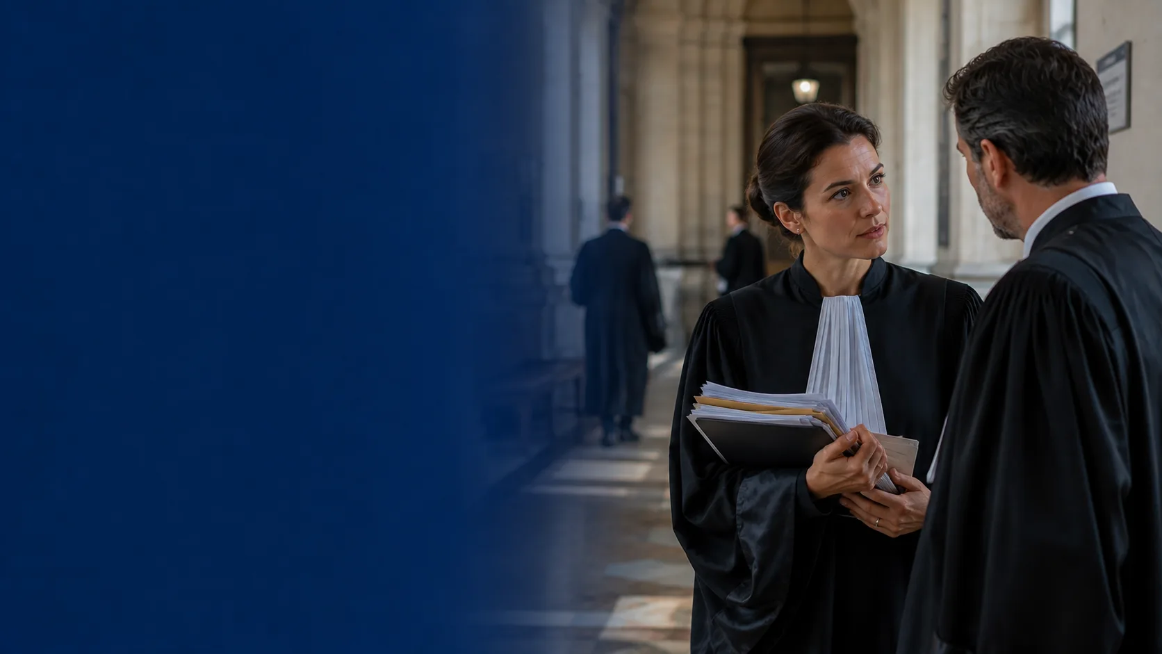 Avocat en robe travaillant sur un dossier