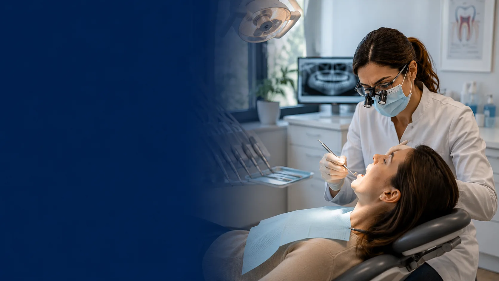Chirurgien-dentiste au fauteuil, dans son cabinet